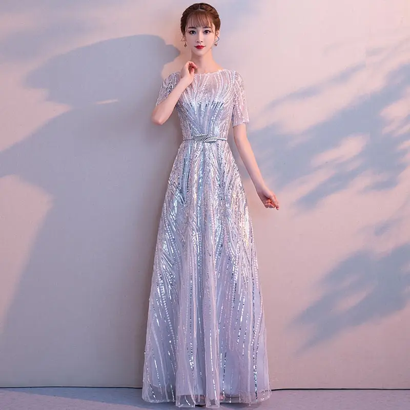 FADISTEE Новое поступление Роскошные вечерние платья вечернее платье Vestido de Festa роскошные серебряные блестки Половина рукава Пром Кружева длинный стиль