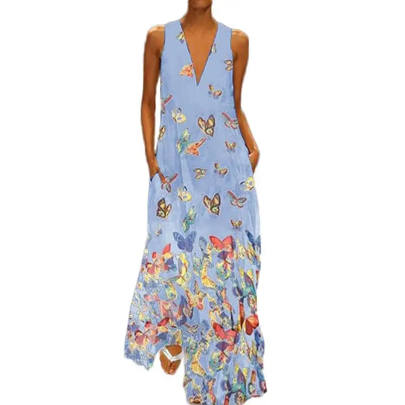 Сексуальный v образный Вырез Винтаж размера плюс для женщин повседневные макси