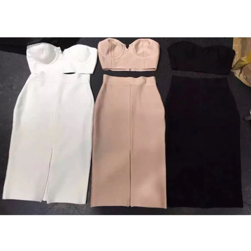 Женский бандажный костюм розовый черный или белый комплект из двух предметов