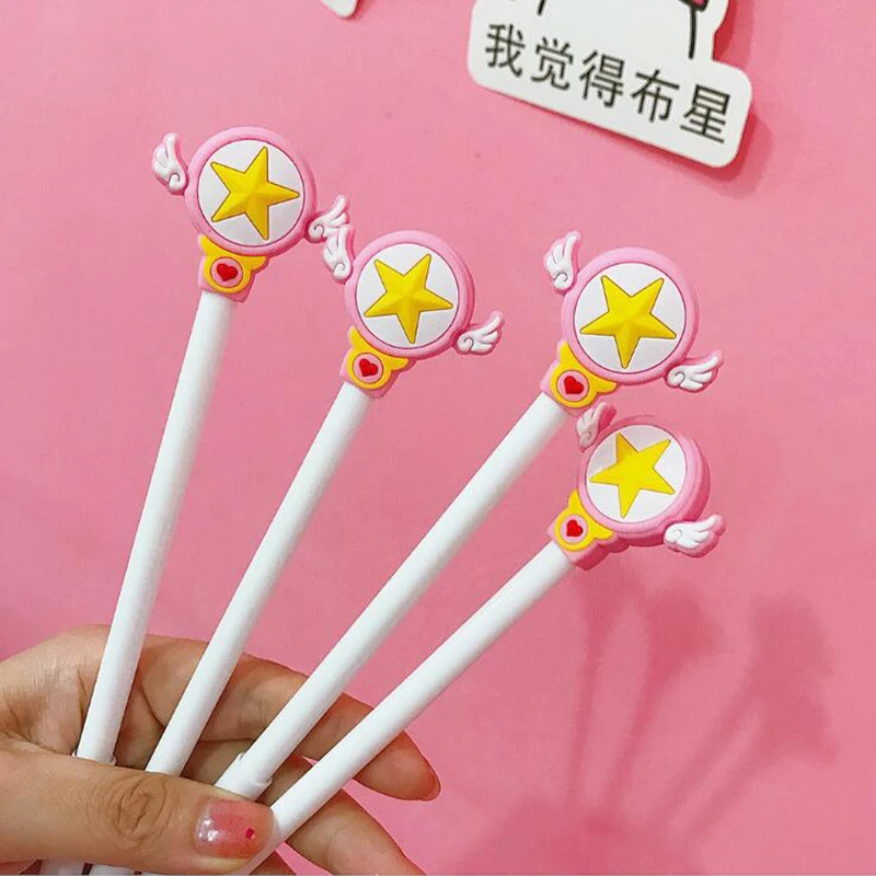 2 шт. гелевая ручка Mocha для девочек Sakura Star Scepter с крыльями, ручка со звездами, подарок для детей, студентов, канцелярские принадлежности, школьные офисные принадлежности