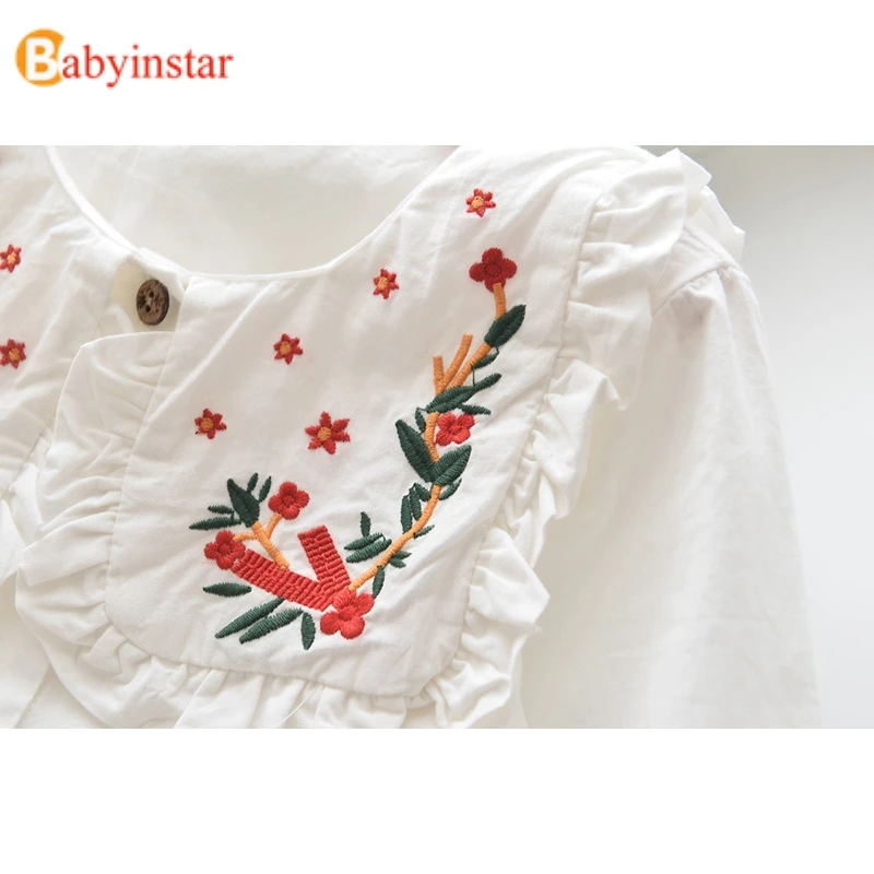 Babyinstar/Новинка года; белая блузка; рубашки с цветочным рисунком для подростков; модная школьная блуза; мягкие хлопковые блузки для девочек; Осенняя детская одежда