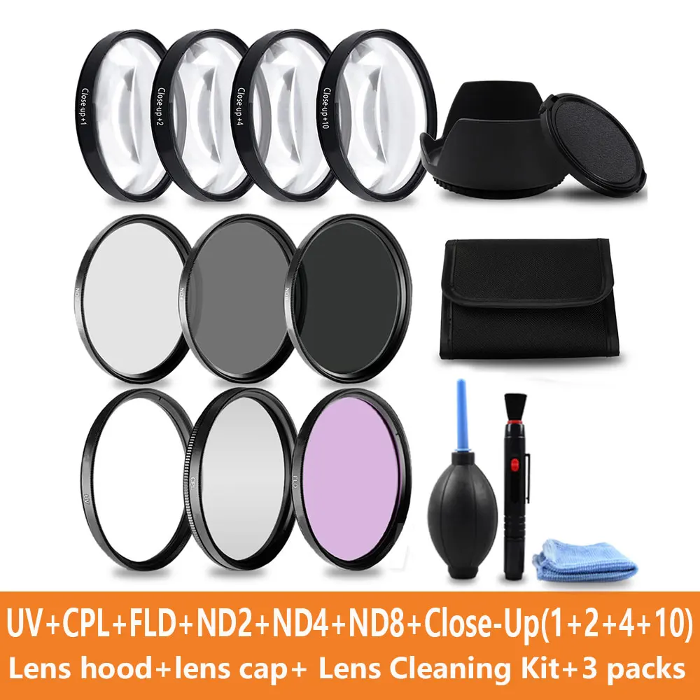 49 52 55 58 62 67 72 77 мм Макро-фильтр+ 1+ 2+ 4+ 10 комплект+ UV CPL FLD+ ND2 4 8 фильтр объектива камеры+ бленда для Canon Nikon sony