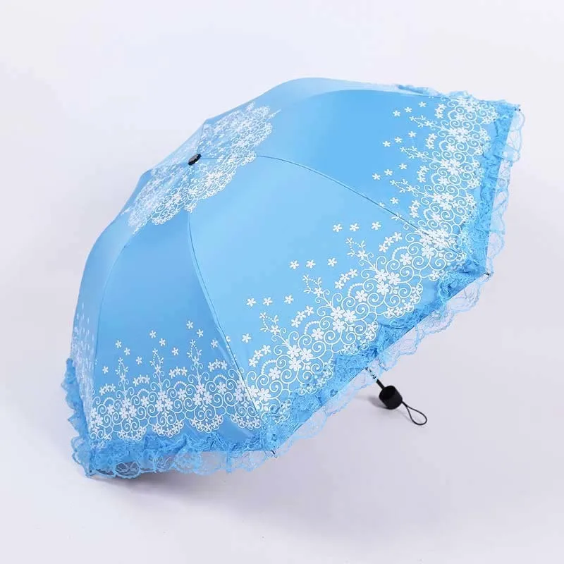 Umbrella for Rain Sunny Women Kids 3 Folding Light and Durable 300g 8K Strong Lace Umbrellas 4 Colors |