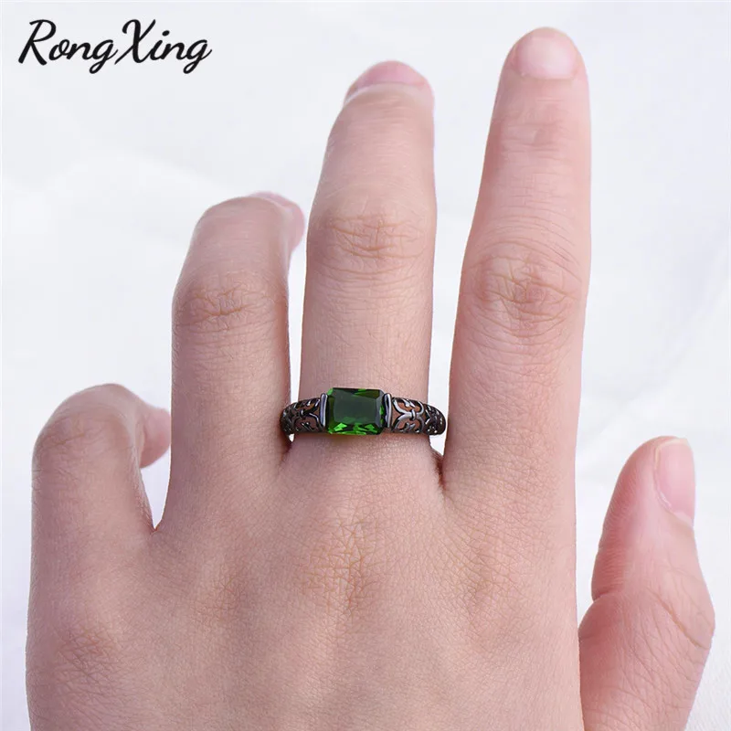 RongXing античные полые прямоугольные кольца для мужчин и женщин с красным/зеленым