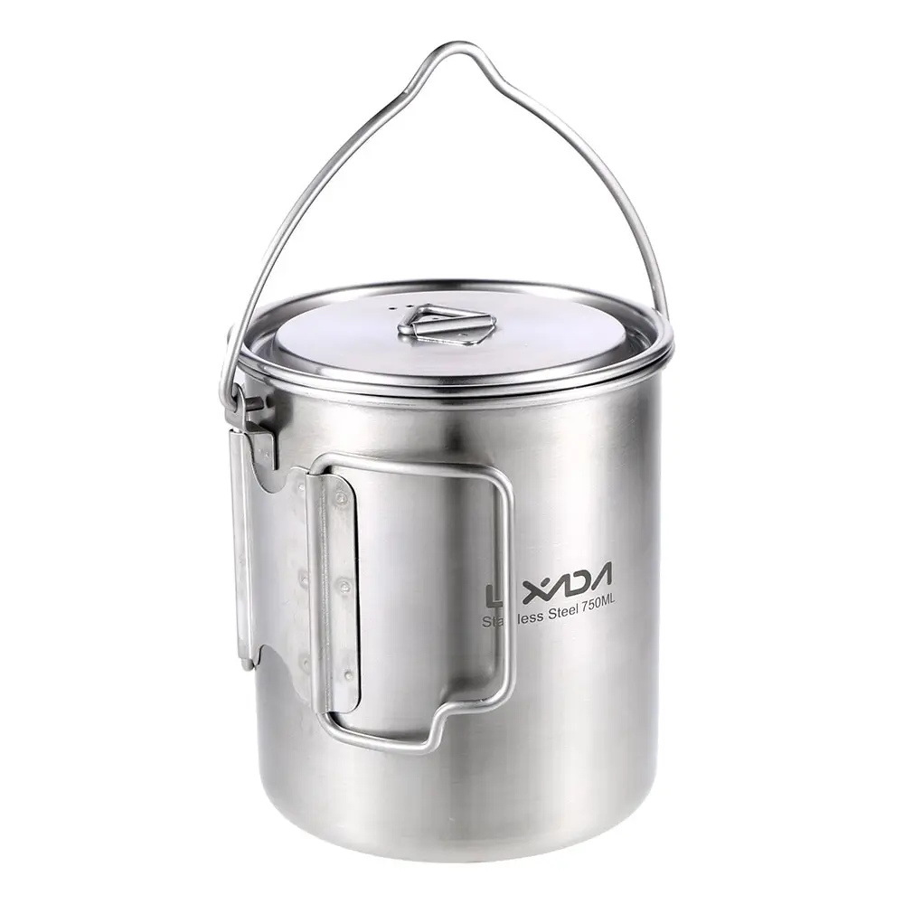 

Lixada 750ml Stainless Steel Pot Portable Water Mug Cup Coffee Milk Mug Foldable Handle Outdoor Camping Cooking Picnic with Lid