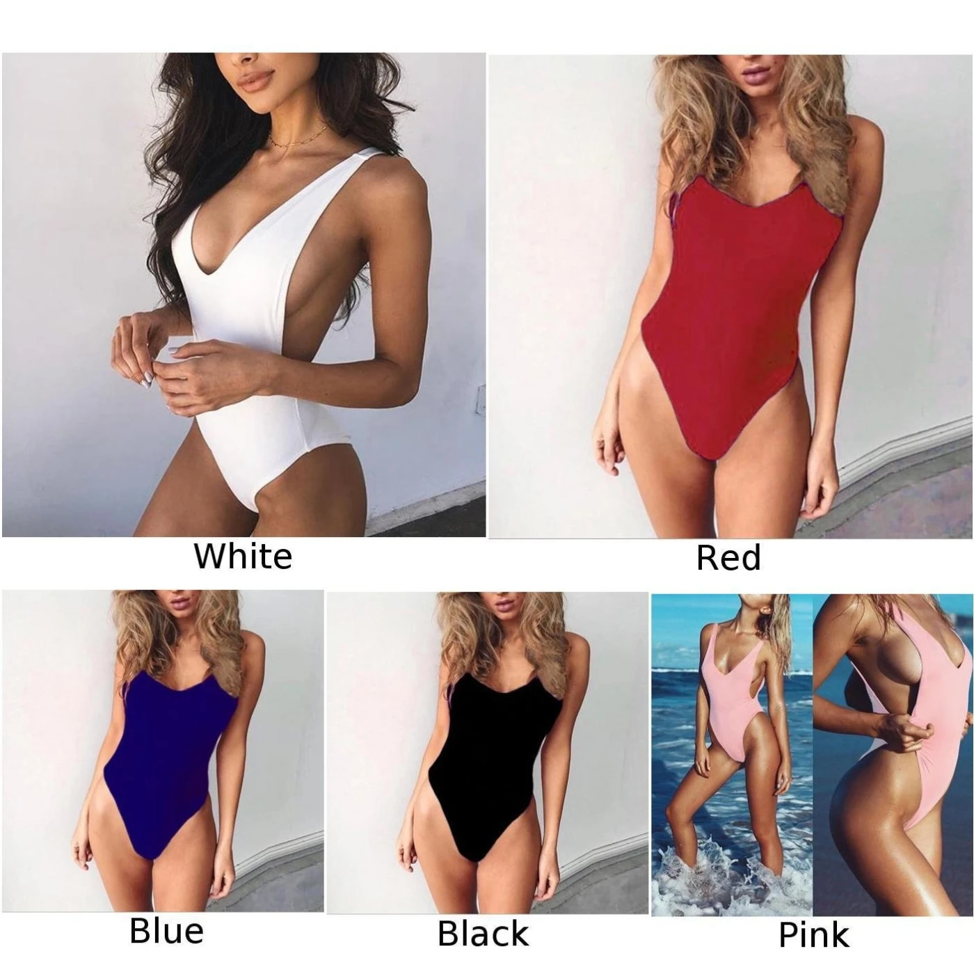 Женские купальники бикини Монокини праздник Лето полиэстер глубокий v образный