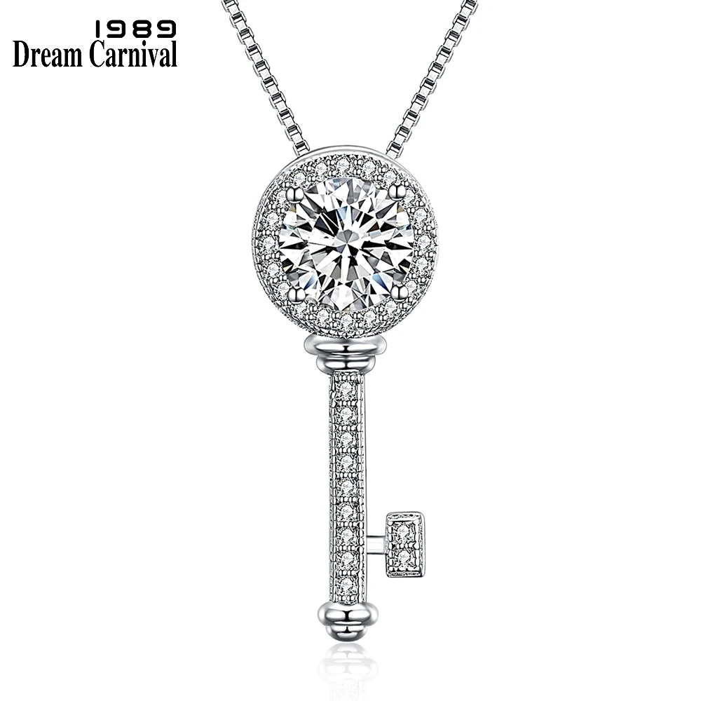 DreamCarnival 1989 серебряный кулон-ключ кубический циркон 925 цепочка ожерелье подарок на годовщина влюблённых вечерние любовь символ замок SZ10553