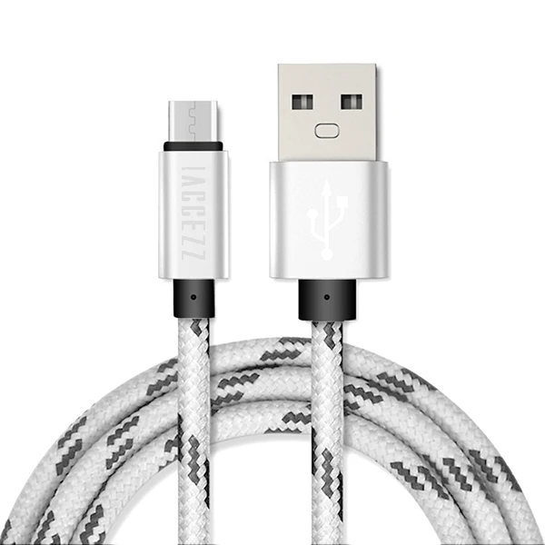 Серебристый ACCEZZ нейлоновый usb кабель для зарядки samsung Galaxy S7 для huawei для Xiaomi Redmi Phone Micro USB быстрое зарядное устройство кабель для синхронизации - Цвет: Серебристый