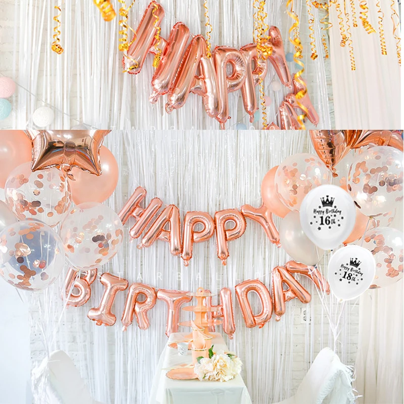 

26pcs Rose Gold Decoration Party 18 birthday party Decorations Adult 30th Birthday Balloons Rose Gold Sweet 16 Party Decorations