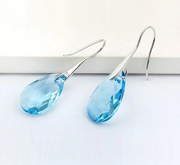 Женские серьги-капли SPCLUB серебристого цвета с кристаллами от SWAROVSKI подарок на