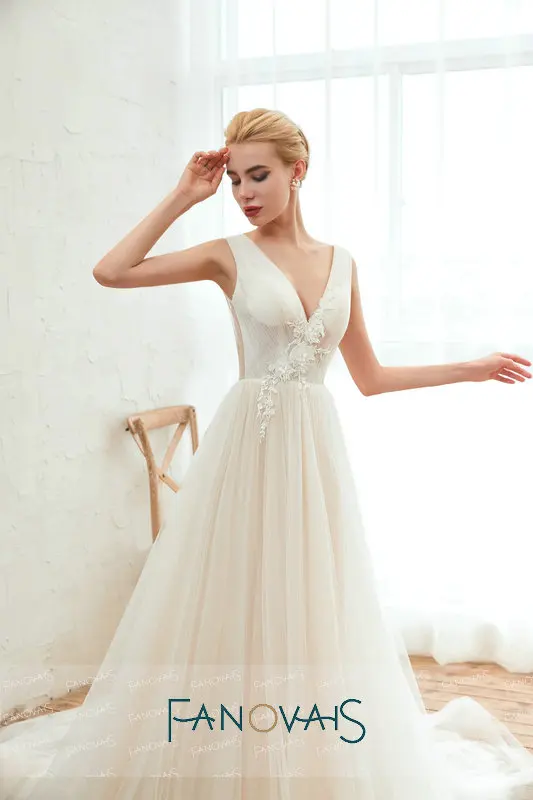 V Шеи Тюль Свадебные Платья Спинки Сексуальные Vestido De Novia Robe Mariee 2019 Пляж