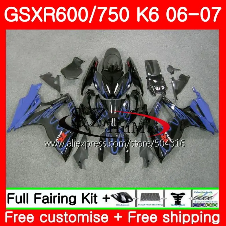 

Bodys For SUZUKI Blue flames GSXR 750 GSXR 600 R600 GSX-R750 06 07 31SH.10 GSXR750 06 07 GSX-R600 K6 GSXR600 2006 2007 Fairings