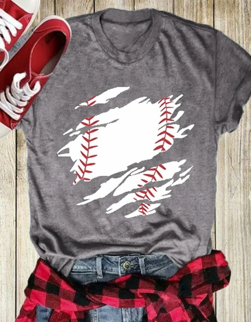

Summer T Shirt Women New Arrivals Fashion Female Baseball Print O-Neck Short Sleeve Tops Casual Lady Tops Tees S-XL T-shirt