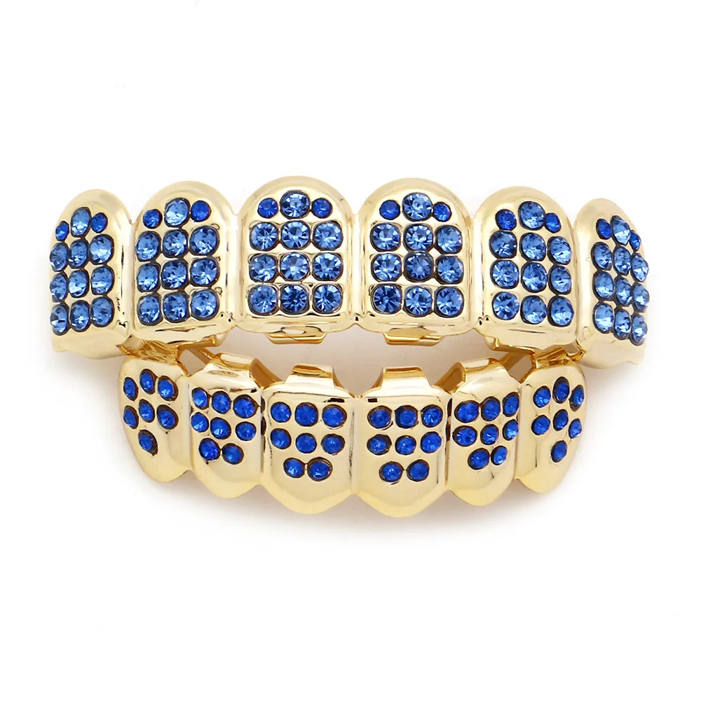 Хип-хоп Iced Out Grillz верхние и нижние зубы Grillz красочные панк золотые зубные колпачки Rapper зубные грили