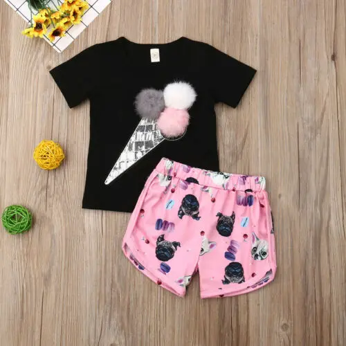 pudcoco 2019 Children Clothing Suits For Girls Clothes Kids Toddler Enfant Fille Infantis Outfits Ice cream Print T-shirt+Shorts | Детская