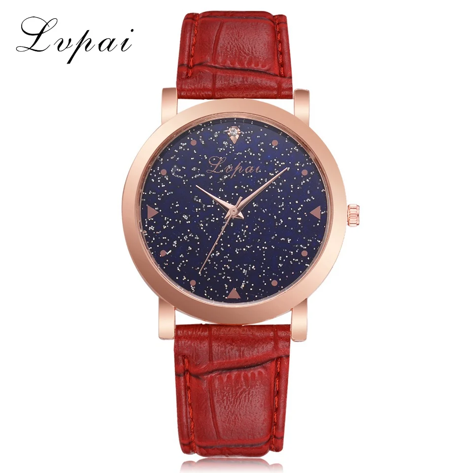 Красный Women Dress Watches Rose Gold Stainless Steel Lvpai Brand Fashion Ladies Wristwatch Creative Quartz Clock Luxury Watches D35 - Цвет: Красный