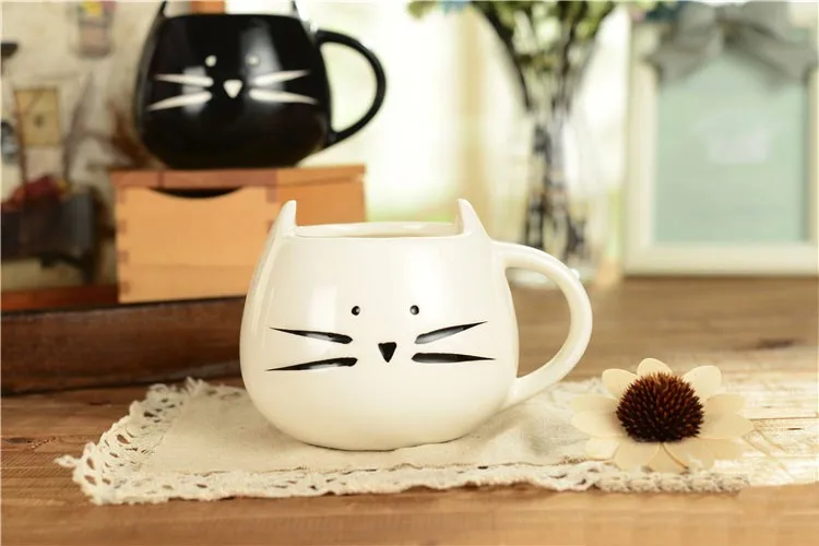 400 ml Черный и белый цвета Cat керамические кружки комплект милый кот дизайн кружка для кофе kawaii любителей кошек пару кружек