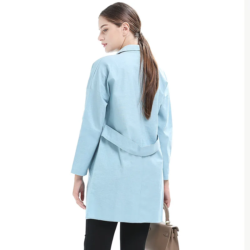 

Womens Spring Autumn Long Trench Coat Nice Solid Color Long Sleeve Turn Down Collar Casual Cardigans Elegant Female Outwear 2XL