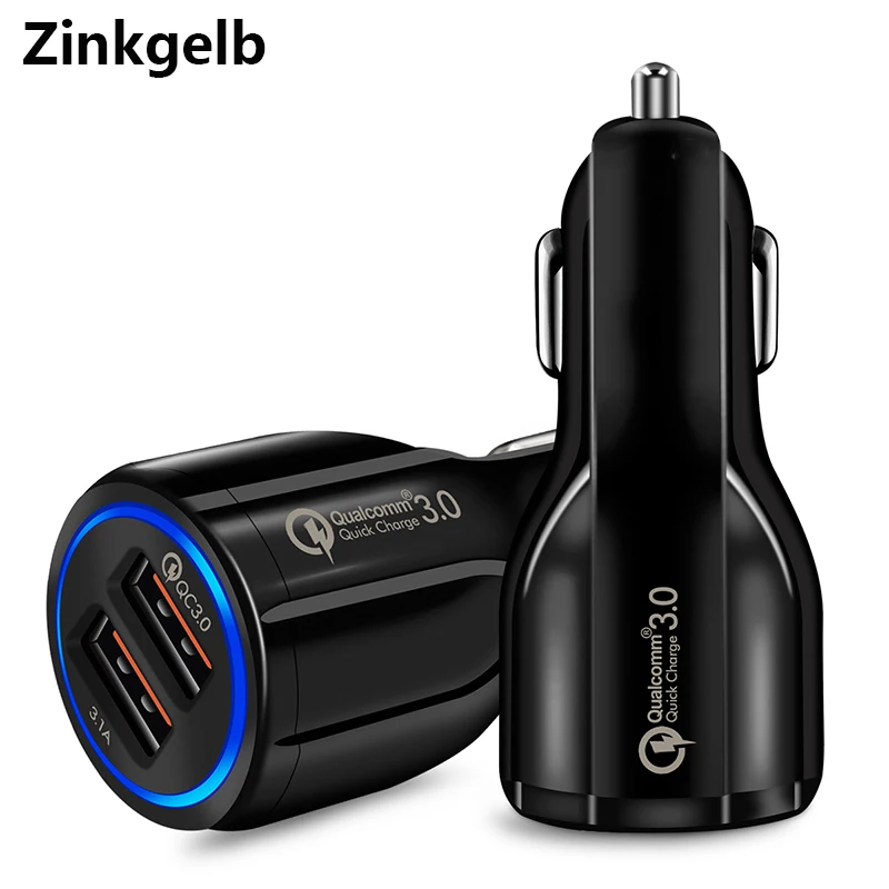 QC 3 0 Автомобильное зарядное устройство для iPhone Samsung Huawei Xiaomi два USB порта 30 Вт