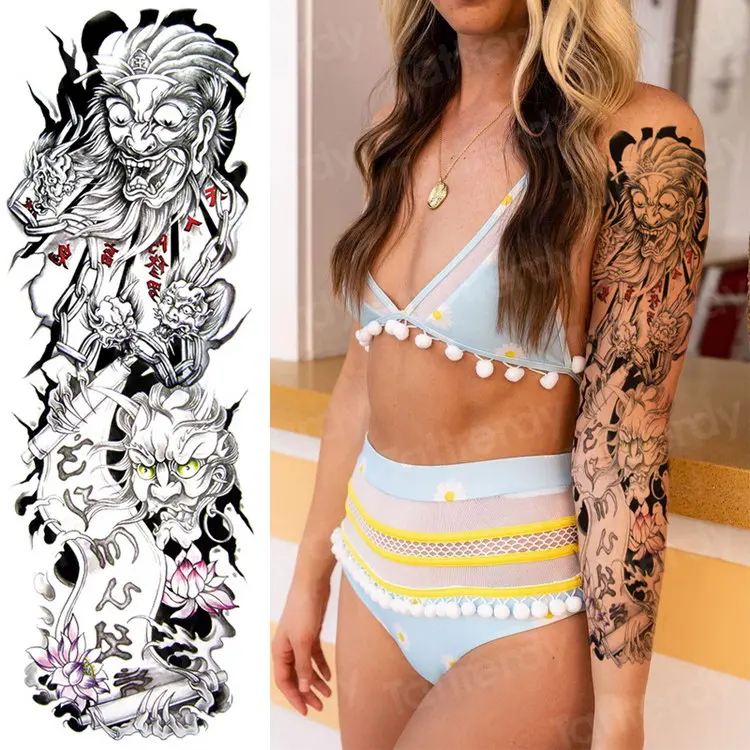 large arm sleeve tattoo waterproof sexy tattoo for women girls body stickers bikini temporary wing tattoos black big size water - Цвет: TQB93