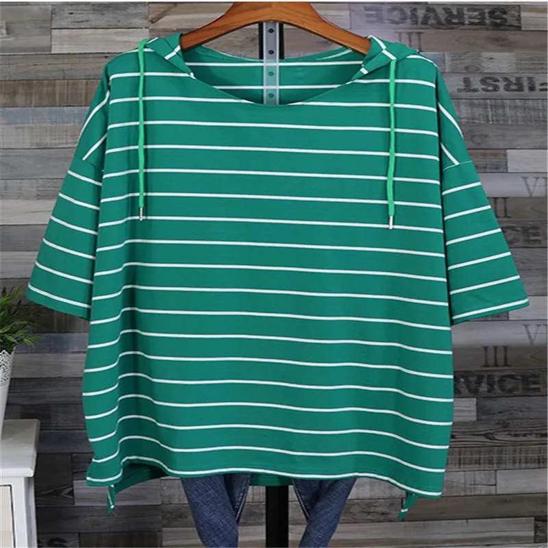 Летняя новинка Корейская версия Свободный Топ большого размера в полоску