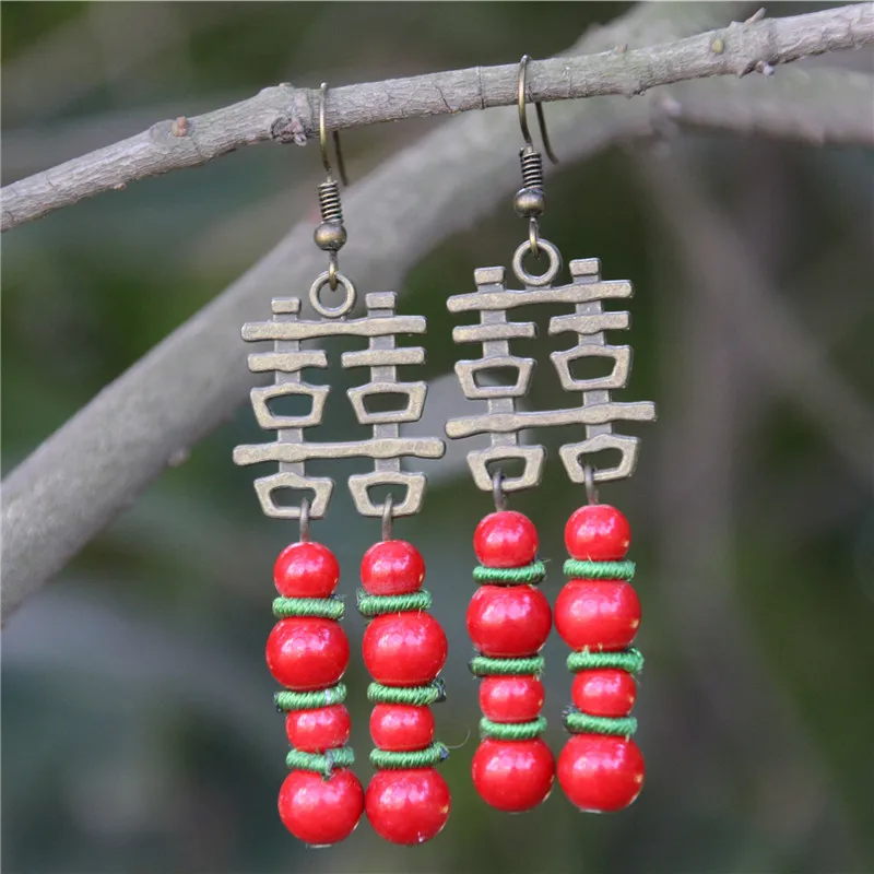 2020 Новый китайский стиль двойное счастье и хорошие серьги на Свадьба невесты