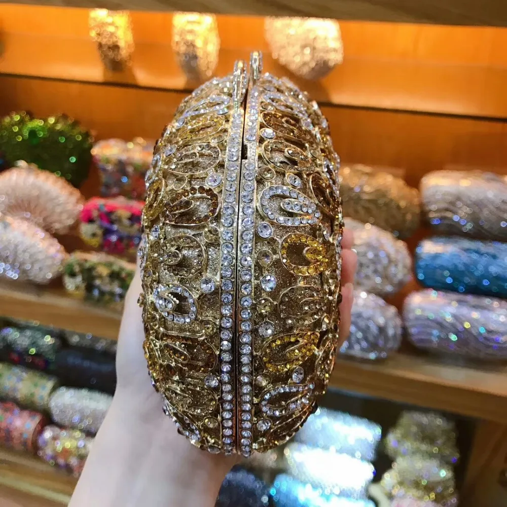 

Classic gold Crystal diamond Clutch Evening Bag For Women Metal Floral Clutches Wedding Party clutch purse Flower Handbag wallet