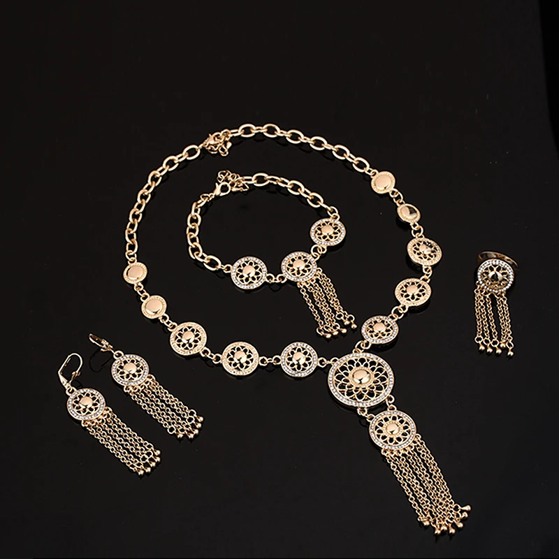 HOOSLIVER Позолоченные Горный Хрусталь Ожерелье Серьги Браслет Кольцо Уточнение