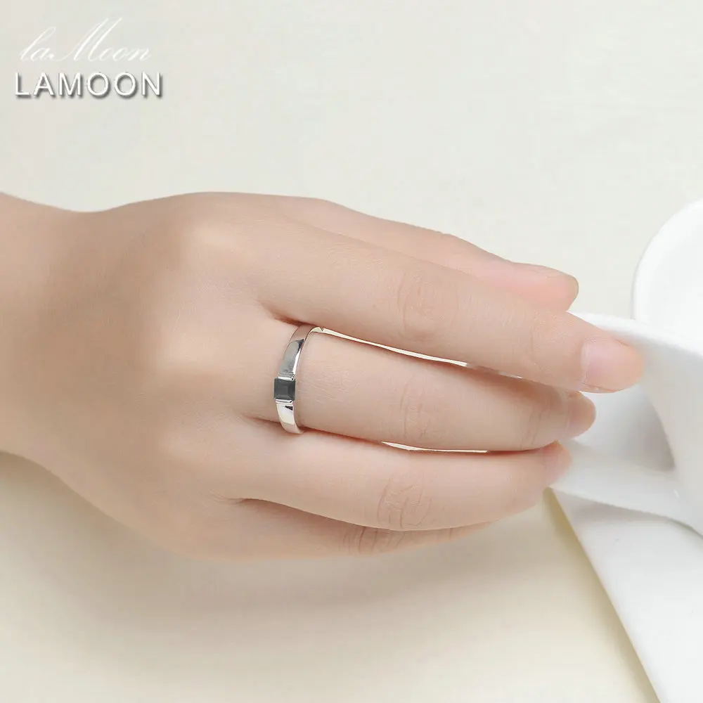 LAMOON Classic 4mm Natural Square Black Chalcedony 925 Sterling Silver Simple Ring Jewelry S925 For Women LMRI035 | Украшения и