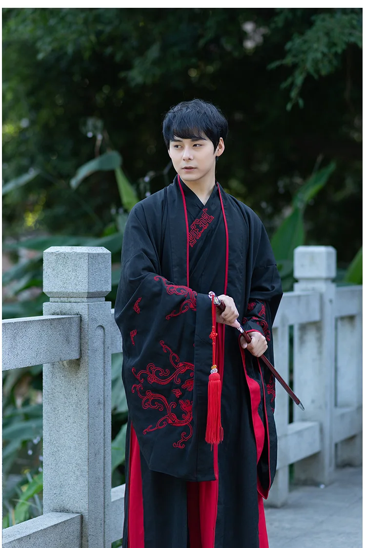 Hanfu мужские Han Ele Мужская традиционная одежда с длинным рукавом юбки династии Тан древние наряды для мужчин сценическая Одежда для танцев китайский DN3514