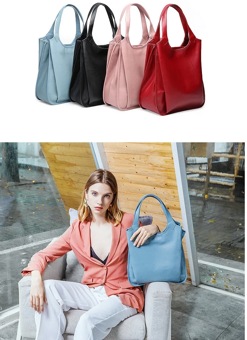 Женские сумки из натуральной кожи, Повседневная Сумка-тоут Bolsa Feminina, повседневные Модные ручные сумки для покупок, черная переносная сумка на плечо для женщин
