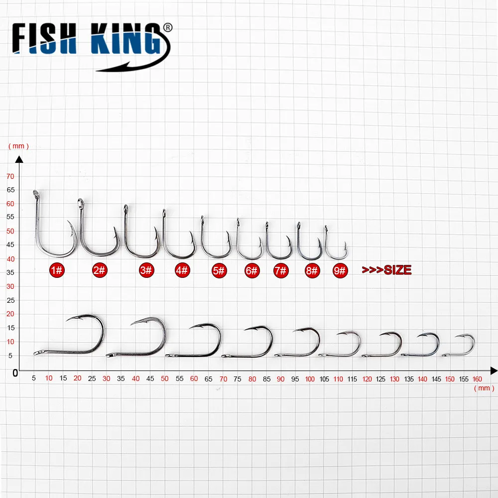 FISH KING 50 шт./лот Size1 Size10 рыболовные крючки из высокоуглеродистой стали с кольцом