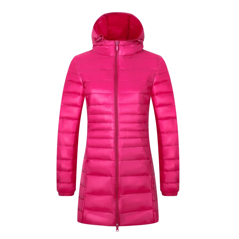 Hooded rosr red Johnature, женское белое пуховое пальто, S-7XL с капюшоном, Осень-зима, новинка размера плюс, женская одежда на молнии, одноцветные пуховые пальто - Цвет: Hooded rosr red