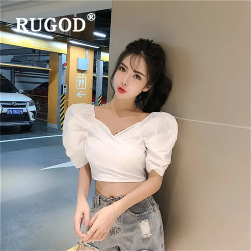 RUGOD 2020 Модные топы с открытыми плечами и пышными рукавами летние популярные