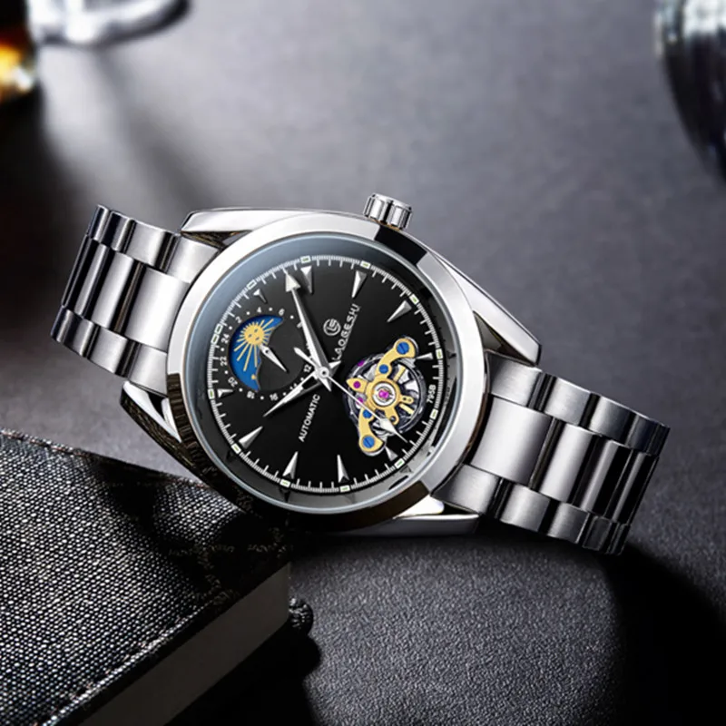 Laogeshi Элитный бренд Tourbillon водонепроницаемые часы Мужские автоматические