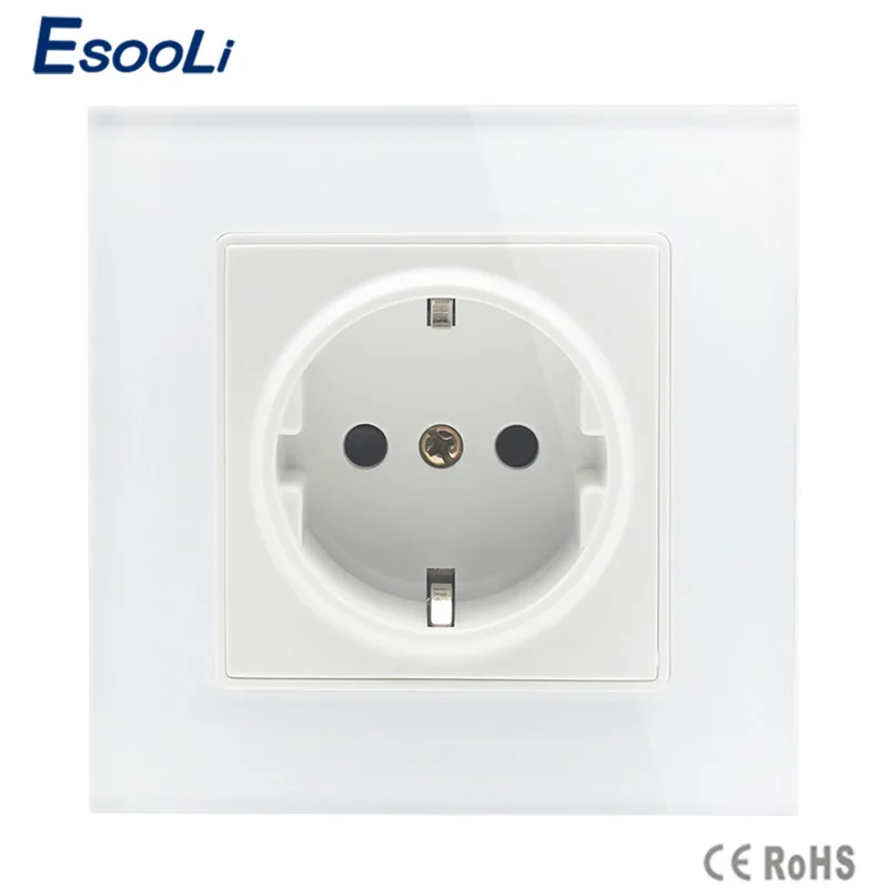 

Esooli Free Shipping EU Standard Power Socket, AC 110~250V 16A Wall Power Socket, white Color tempered Crystal Glass Panel
