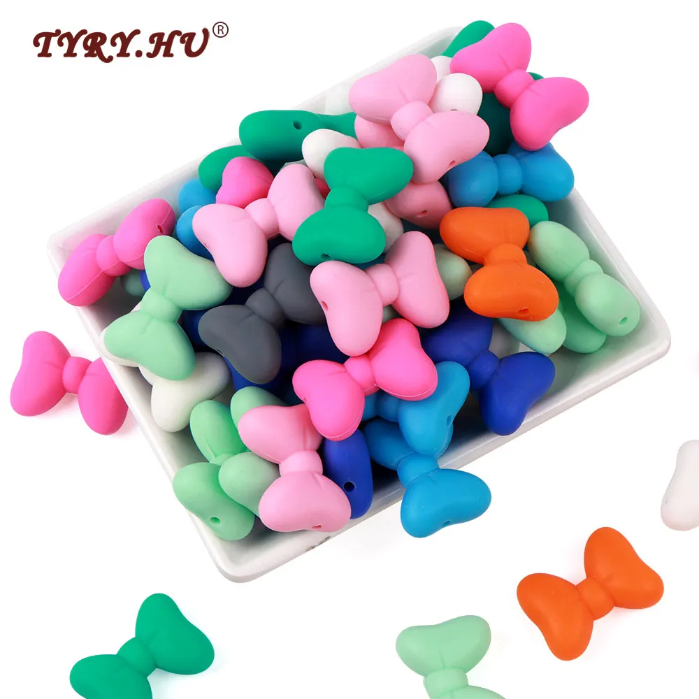 

TYRY.HU 5pc Silicone Bow Tie Beads Pink Food Grade Baby TeethingChewable Beads For Jewelrys Making Necklace Bracelet DIY