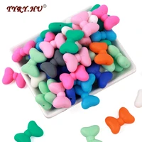 tyry hu 5pc silicone bow tie beads pink food grade baby teethingchewable beads for jewelrys making necklace bracelet diy
