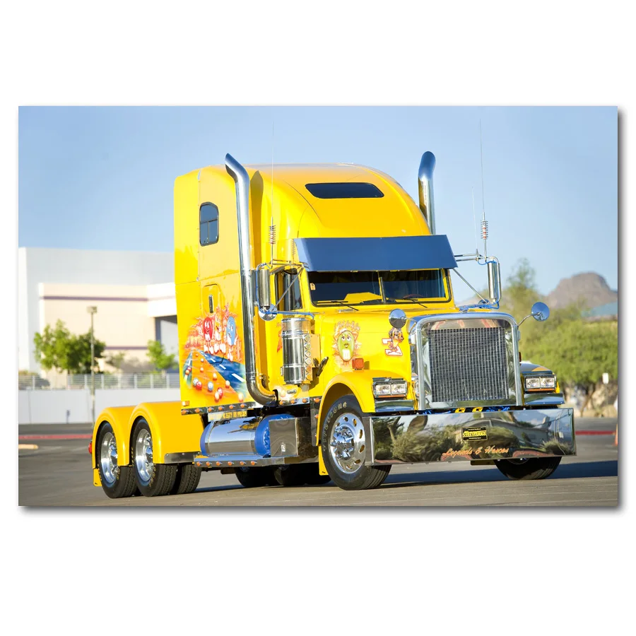 Плакаты и принты большой Риг желтая машина Freightliner грузовик настенная Картина на