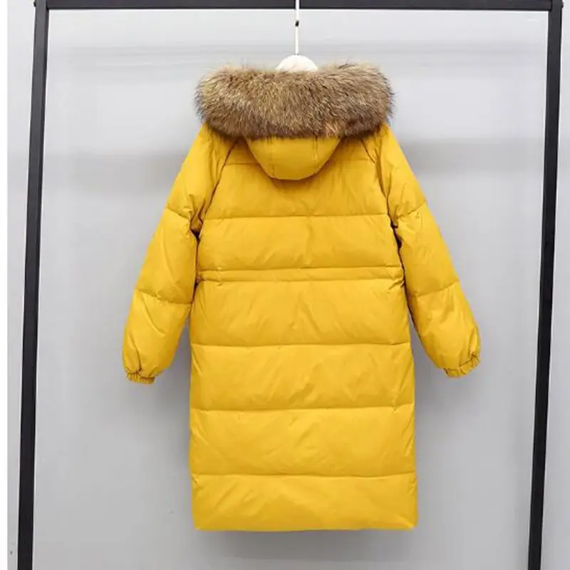 2021 зимнее теплое длинное пальто для женщин натуральной меховой воротник Белые