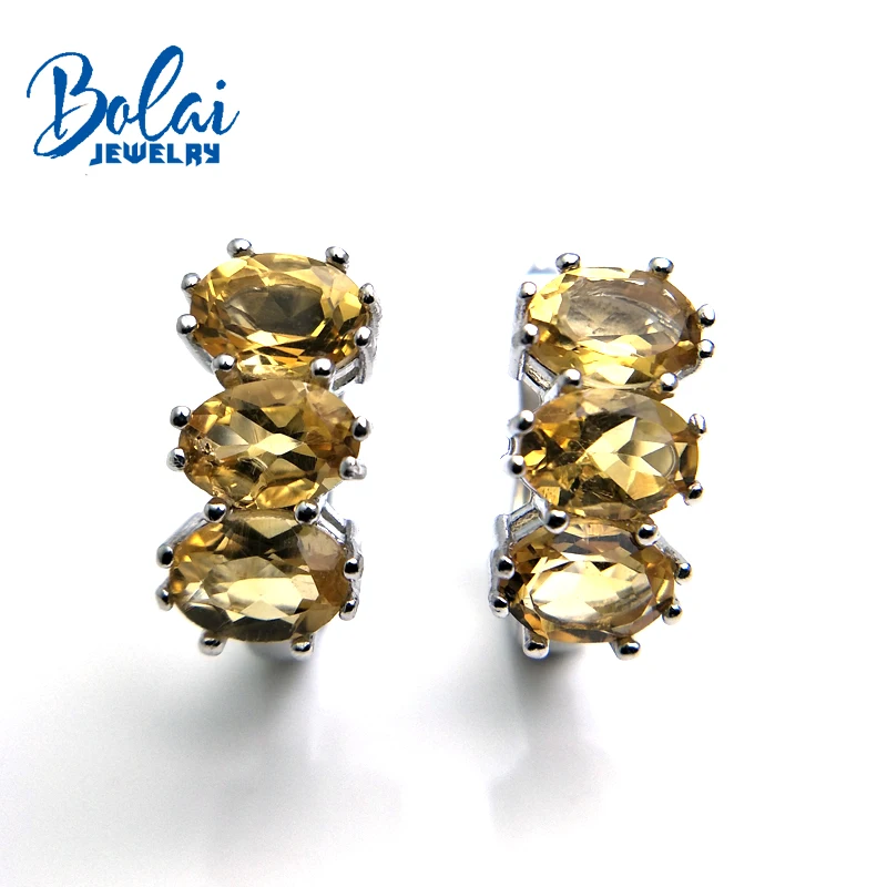 Bolaijewelry, натуральный цитрин Овальный 5*7 мм 4.4ct драгоценный камень застежка серьги 925 стерлингового серебра ювелирные украшения для женщин Рождественский подарок коробка