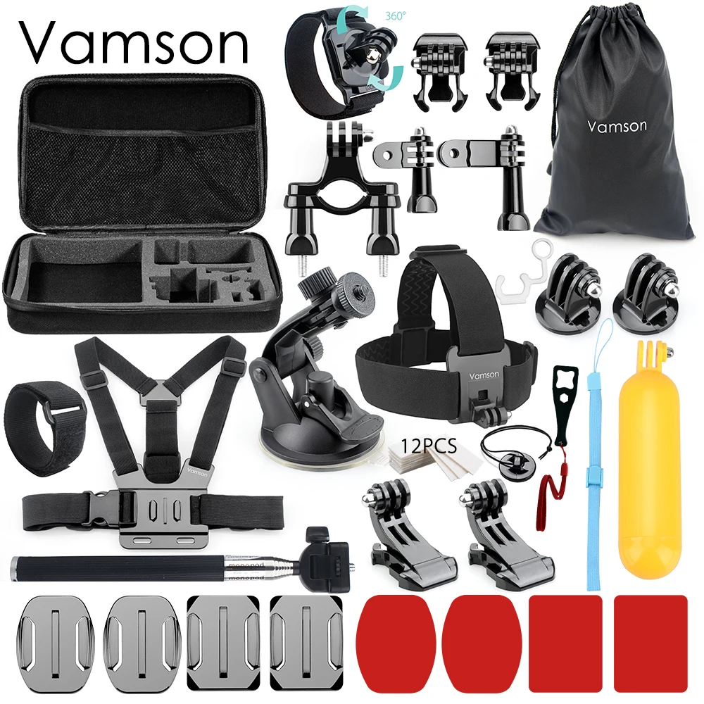Vamson для Gopro Комплект аксессуаров 32 в 1 монопод головной ремень Xiaomi Yi SJCAM eken H9 Hero 5 4 3