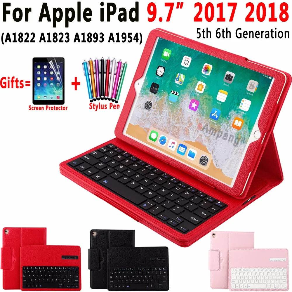Съемный кожаный чехол с беспроводной Bluetooth клавиатурой для Apple iPad 9 7 2017 2018 5-го 6-го