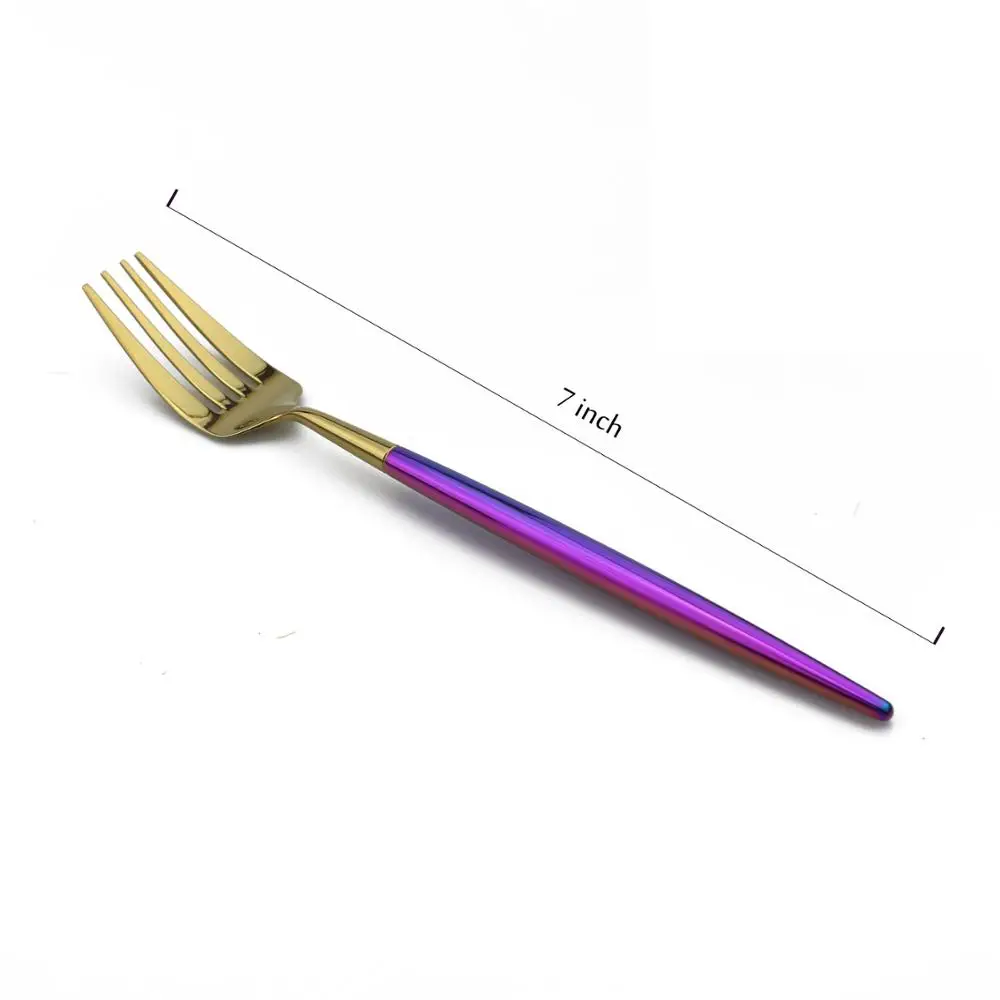 Dessert Fork JANKNG Роскошная Радужная столовая посуда Золотой набор столовых приборов 18/10 нержавеющая сталь Палочки для еды набор серебряных изделий столовая посуда нож вилка - Цвет: Dessert Fork