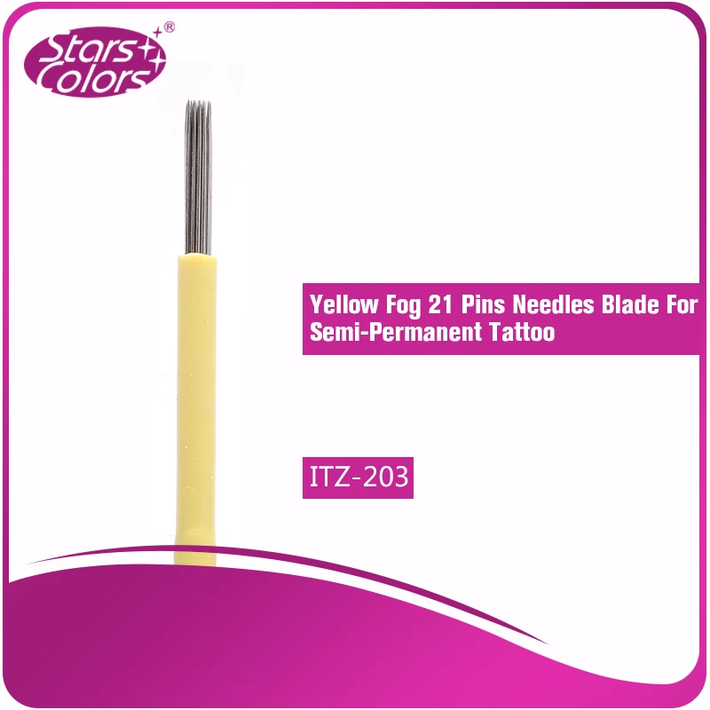 

100 pieces one time Tattoo Blade Needles medical grade stainles steel Yellow Series 0.20 mm thickness 21 Pins for eyebrow