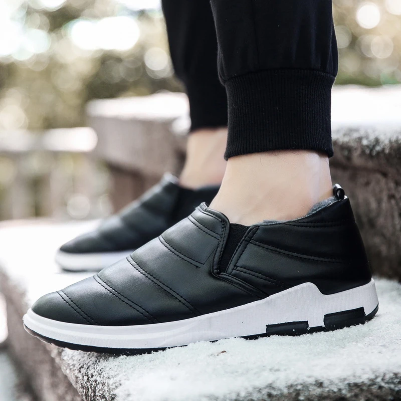 New Winter Men Shoes Cotton Warm Casual Water-Resistant Plush Sneakers for PU Leather Flats Adult Footwear | Обувь