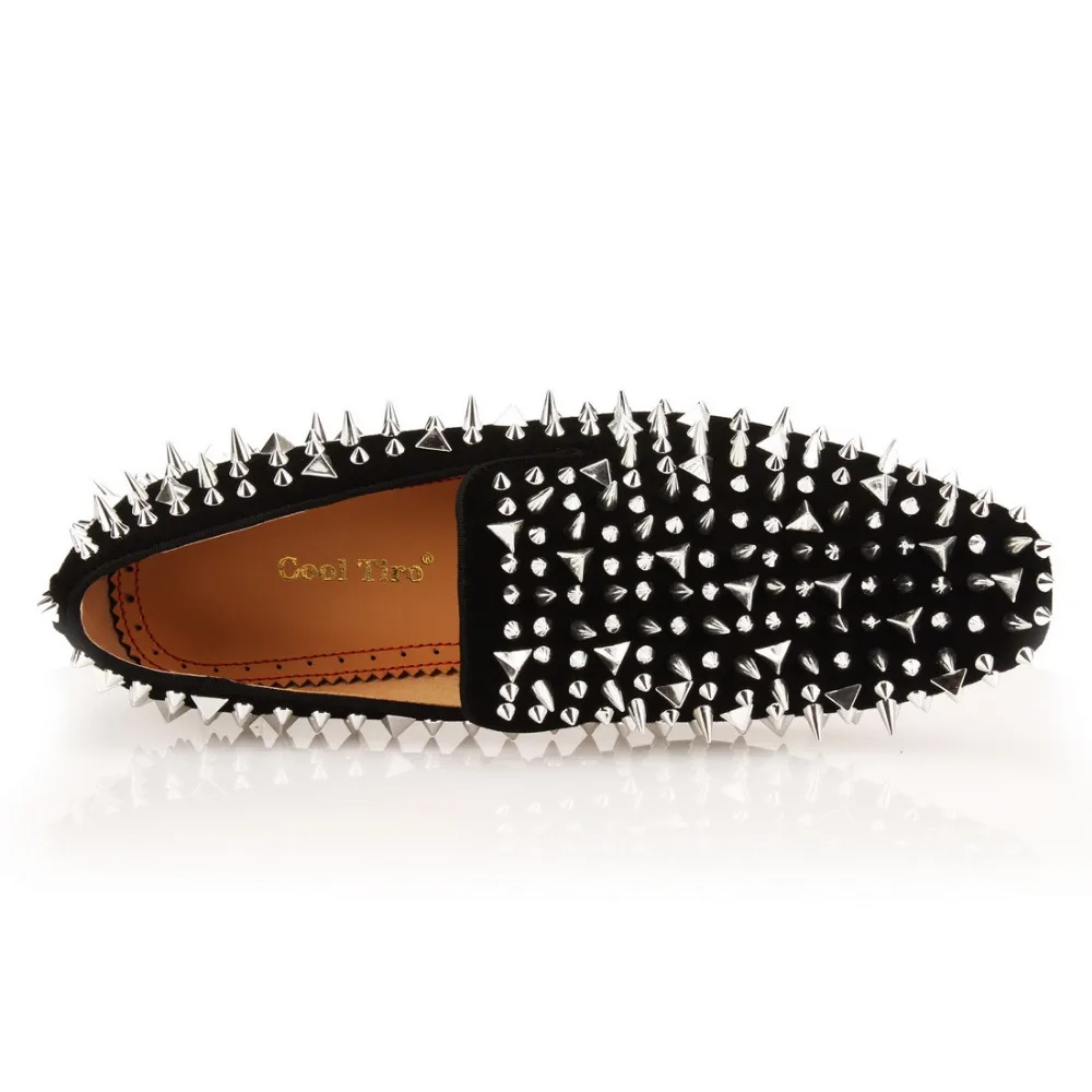 COOL TIRO Golde men Quality Red Bottom Fashion Silver miscellaneous nail Spikes Loafers Rivets Casual Dress Shoes Flats Black | Обувь