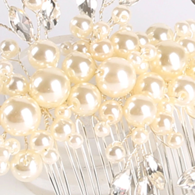 Fashion Handmade Simulated Pearl Women's Hair Combs For Wedding Accessories Bride Comb tiara Headpiece Jewelry FS075 | Украшения и