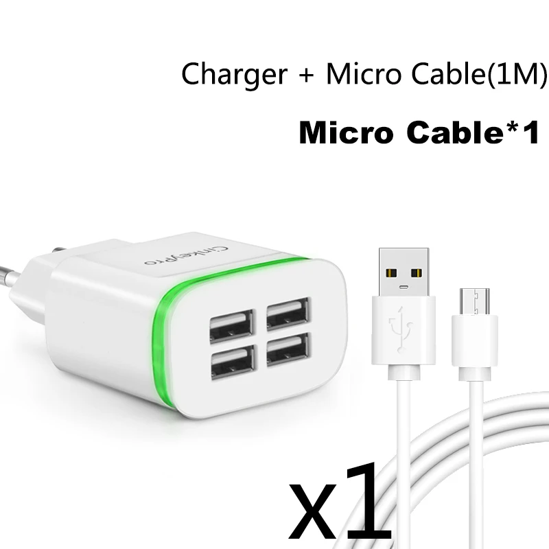 4-Ports White Cable CinkeyPro 4 Порты USB Зарядное устройство 5 V/4A Смарт настенный адаптер мобильного телефона для передачи данных и зарядки устройства для iPhone iPad штепсельная вилка европейского стандарта - Тип штекера: 4-Ports White Cable