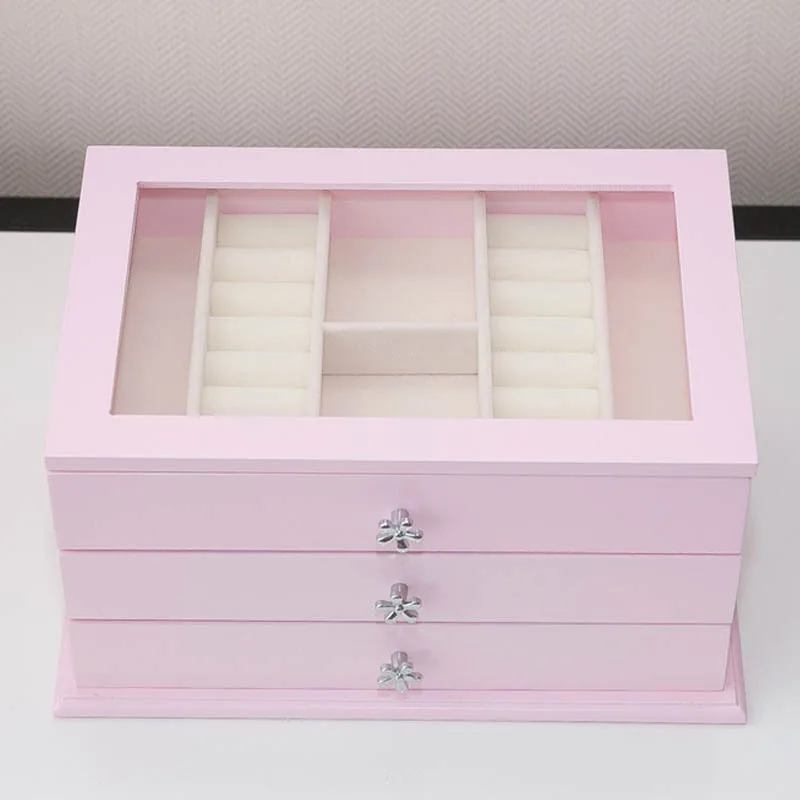 Скидка Женский органайзер для хранения ювелирных изделий, коробка с выдвижными ящиками, косметический чехол для путешествий и зеркальный кожаный ...